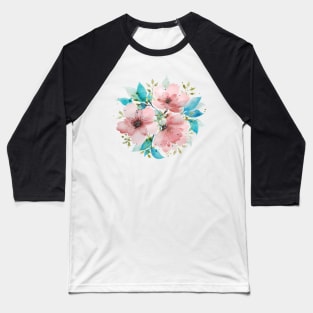 Watercolor Pink and Turquoise Botanical Arrangement 2 Baseball T-Shirt